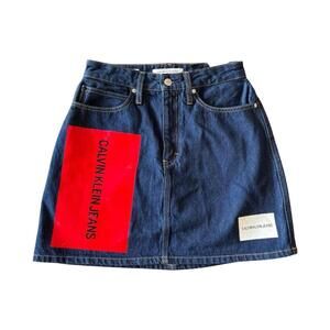 Calvin Klein Jeans Denim Skirt with red vinyl graphics NEW W/ TAG italian denim